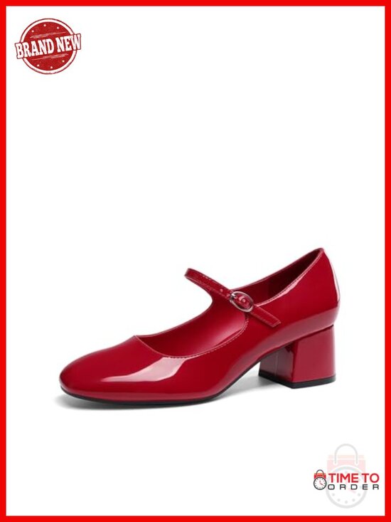 Shoes - Mary Jane Shoes Low Chunky Block Heel Pumps Faux Leather